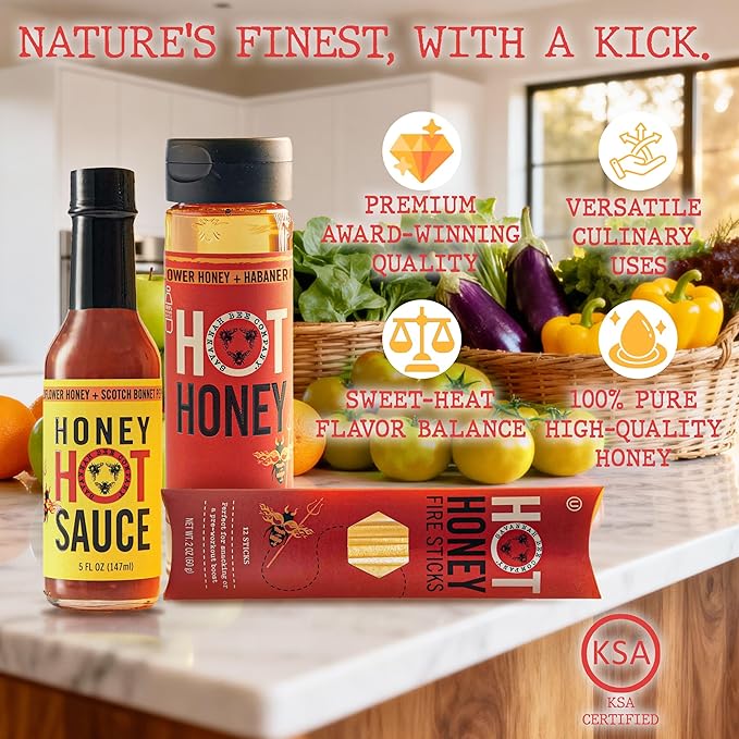 Savannah Bee Company Hot Honey Box Gift Set - Award-Winning Honey Collection - Includes Hot Honey Sauce and Fire Sticks - Perfect Gourmet Gift for Spice Lovers