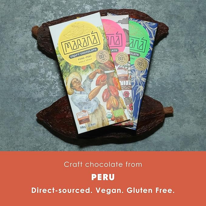 Maraná Chocolate 80% Cacao Variety Dark Chocolate 3 Pack - Peruvian Chocolate - Premium Bean-to-Bar Direct Sourced Made at Origin Single Origin Woman Owned BIPOC Owned Organic Award Winning -