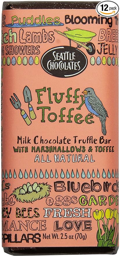 Seattle Chocolates Truffle Bar Fluffy Toffee 2.5 Ounce (Pack of 12)