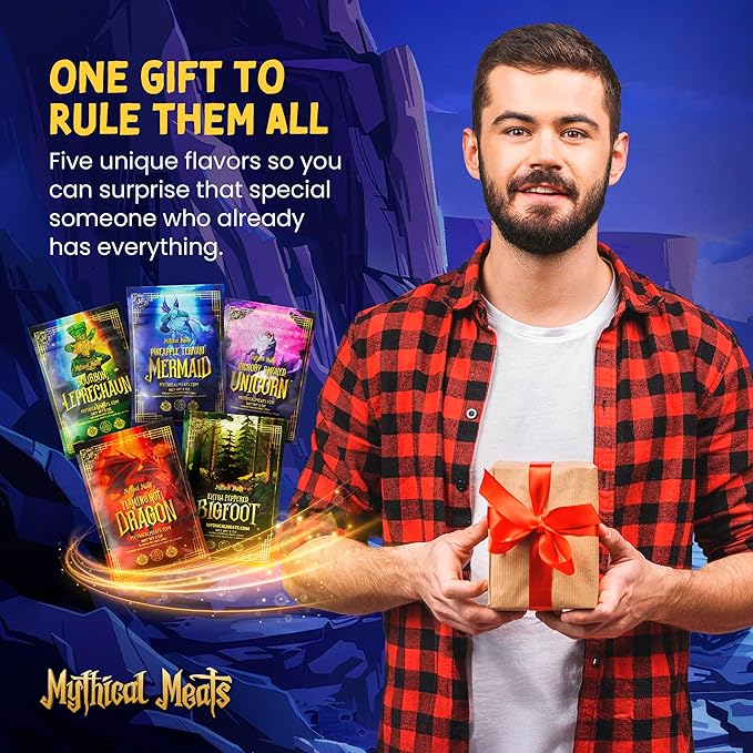 Mythical Meats Exotic Beef Jerky Sampler Pack - 5 Unique Flavors 2 Oz Snack Bags of Hand-Cut Premium Jerky MSG Free