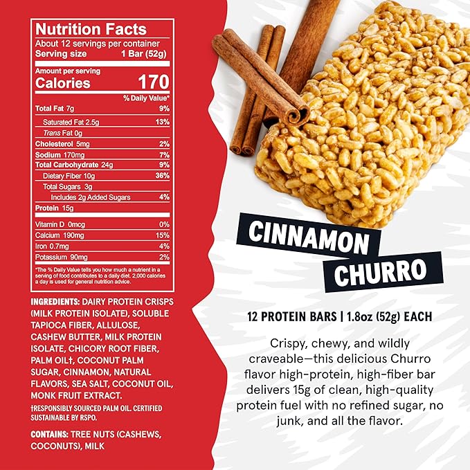 Wild Fox Protein Bars - Keto-Certified High Protein Snack with No Refined Sugar Great Taste 15g Protein and No Seed Oils Cinnamon Churro
