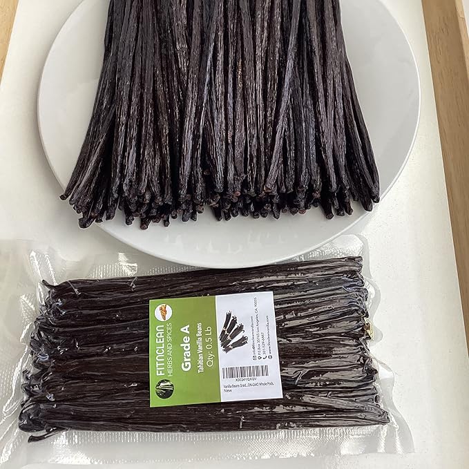 8oz Vanilla Beans Grade A Tahitian 6-7 Bulk (1/2Lb) for Extract Cooking and Baking by FITNCLEAN VANILLA| 0.5 Pound Fresh Gourment Natural Raw NON-GMO Whole Pods.