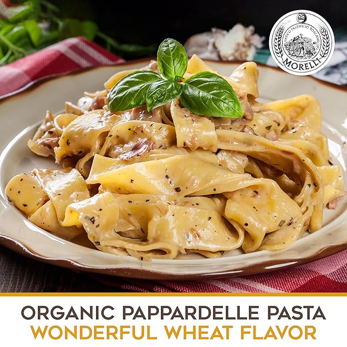 Morelli Organic Pappardelle Pasta Noodles - Imported Pasta from Italy Wide Pappardelle Noodles Gourmet Italian Durum Wheat Semolina With Wheat Germ - 17.6 oz (500 g) - Pack of 2
