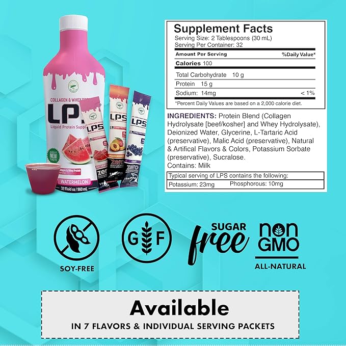 LPS Liquid Collagen &amp Whey Protein Supplement - Sugar-Free Dye-Free Non-GMO Drink - Hydrolyzed Collagen &amp Whey Peptides Promotes Healthy Skin &amp Hair for Men &amp Women Orange 32 fl oz