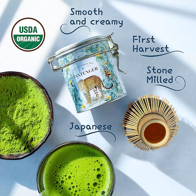 Organic Ceremonial Grade Matcha | Emerald Green Creamy &amp Sweet (for a matcha) | Japanese - First Harvest -Hand Picked - Stone Milled | By Pantenger