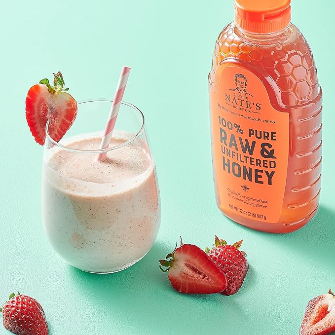 Nate's 100% Pure Raw &amp Unfiltered Honey - Award-Winning Taste 32oz. Squeeze Bottle (6 Pack)