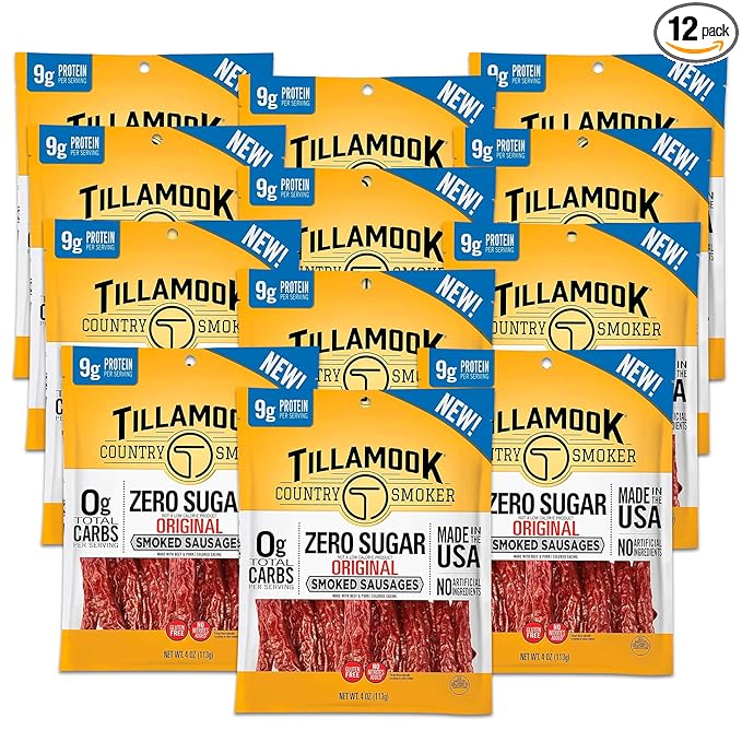 Tillamook Country Smoker Smoked Sausages Original Zero Sugar Gluten Free 4 Ounce (Pack of 12)