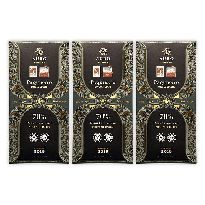 Auro Reserve Paquibato 70% Dark Chocolate 3 Pack - Filipino Chocolate - Premium Made At Origin Direct Trade Bean-to-Bar Woman Owned BIPOC Owned - Vegan Gluten-Free Halal - Bundle