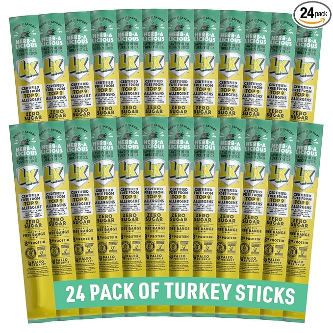 Lorissa's Kitchen Herb-A-Licious Savory Herb Turkey Sticks - (Pack of 24) 1 oz Meat Sticks - Ready to Eat Protein Snacks - Free from Top 9 Allergens - Made with Free Range Turkey - Zero Sugar