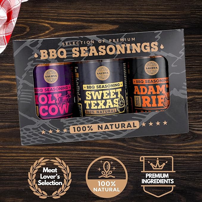 Meat Lovers Selection of Premium BBQ Seasonings - Holy Cow Sweet Texas &amp Adam's Ribs BBQ Rubs | Pack of 3 | 100% Natural | Spice Gift For Foodie