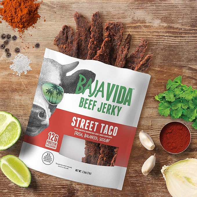 Baja Vida Street Taco Beef Jerky - Sweet and Spicy Beef Jerky Snack Packs Healthy Jerky Gluten-Free All-Natural Beef No MSG Made in the USA - 2.5 Oz Bags (Pack of 3)