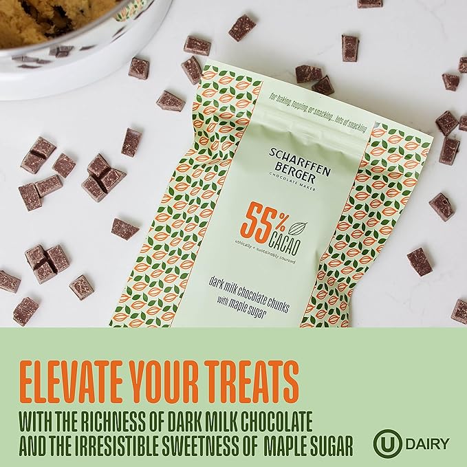 Scharffen Berger Baking Chocolate Chunks (7 Ounce Pack of 3) - Dark Milk Chocolate Chunks for Baking with Maple Sugar 55% Cacao Gluten Free Non GMO Natural Chocolates Individual Baking Chocolate