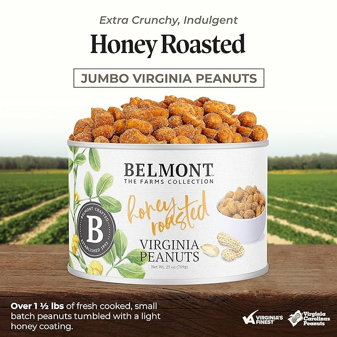 Belmont Peanuts Gourmet Honey Roasted Virginia Peanuts 25 oz (1 Pack) – Only 8 Simple Ingredients No Preservatives 6g Protein – A Premium Sweet Salty Crunchy Hand Seasoned Snack
