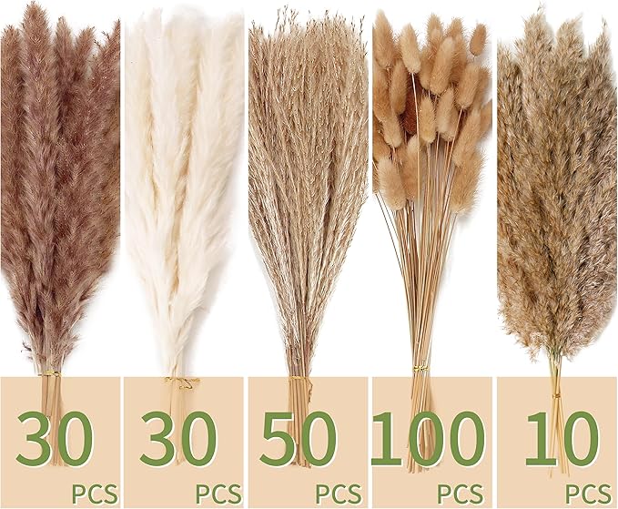 220 PCS Dried Flower Bouquet – Pampas Grass Floral Decor for Home Wedding and Boho Style | Perfect for Vases Fall Spring Summer and Winter Arrangements