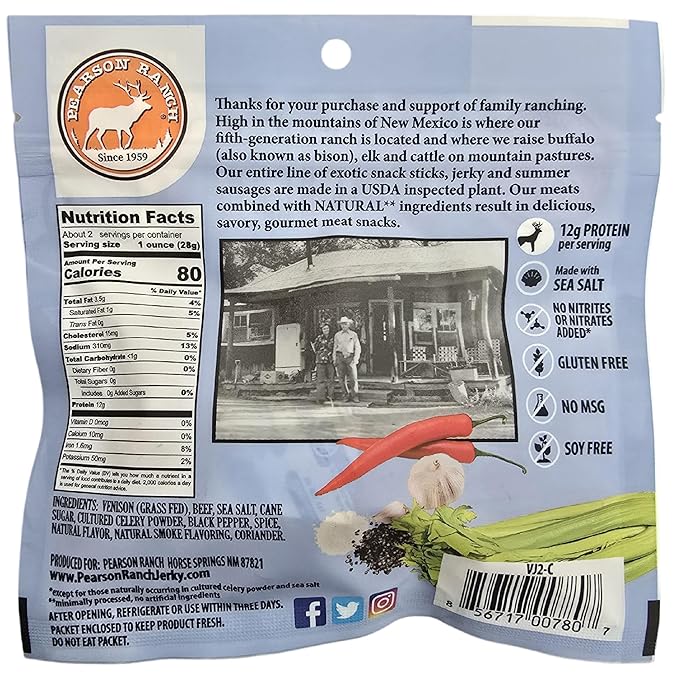 Pearson Ranch Wild Grass Fed Game Variety Pack of 4-2.1oz Bags - Venison Elk Buffalo &amp Wild Boar - Gluten-Free MSG-Free Paleo and Keto Friendly