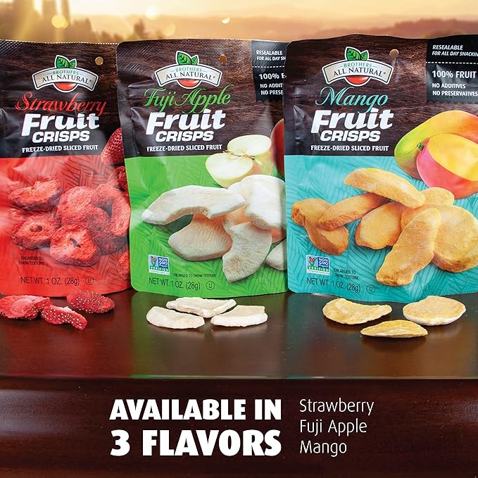 Brothers All Natural Freeze Dried Fruit Crisps Strawberry 1 Oz (Pack of 8) Made with 100% Fruit Gluten Free Soy Free Vegan Healthy Snack Resealable Pouch