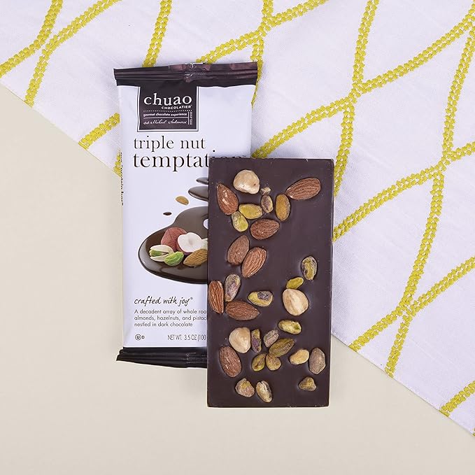 Chuao Chocolatier Triple Nut Temptation Dark Chocolate Gourmet Bars | For Gift Baskets Birthday Thank You Care Package | 10 Pack 2.8 oz Each