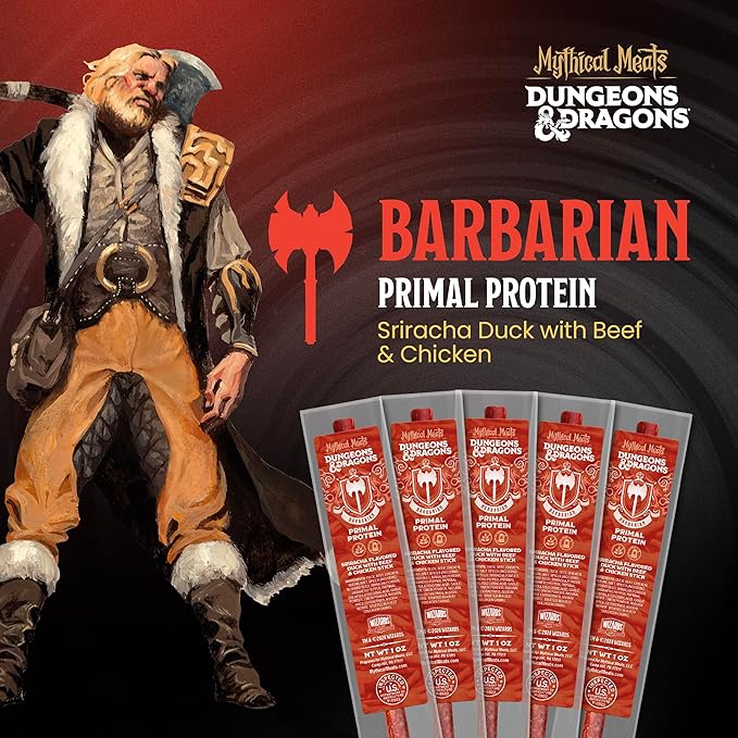 Mythical Meats Dungeons &amp Dragons Primal Protein (Barbarian) - 12 Jerky Sticks - Sriracha Flavored Duck with Beef &amp Chicken Stick Gluten Free MSG Free