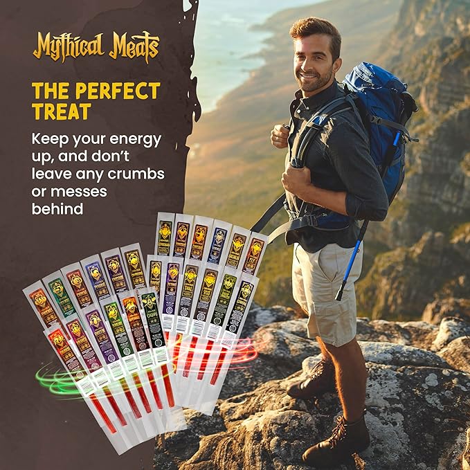 Mythical Meats Exotic Sampler Pack – 24 Mysterious Game and Beef Snack Sticks – Dried &amp Dehydrated Meats Seasoned to Perfection – High Protein Snacks Keto Friendly