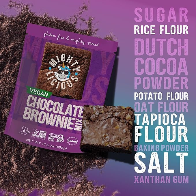 Mightylicious Chocolate Brownie Mix (Plant Based) – Gluten-Free – Non-GMO – Egg-Free – Kosher – Dairy-Free – Allergen Friendly – Preservative Free – Ideal for Baking – 3-Pack (52.5oz Total 3.3lbs)