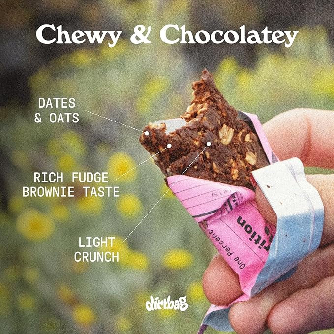 Dirtbag Bar Organic Whole Food Energy Bar with Clean Plant Protein Original Chocolate 8 Pack Dates Oats Nuts 100% Dark Chocolate NO Ultra-Processed Gunk Vegan &amp Gluten Free.