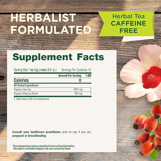 Traditional Medicinals Tea Organic Rose Hips &amp Hibiscus - Supports Everyday Wellness - Kosher Non-GMO Caffeine-Free - 96 Tea Bags (Pack of 6)