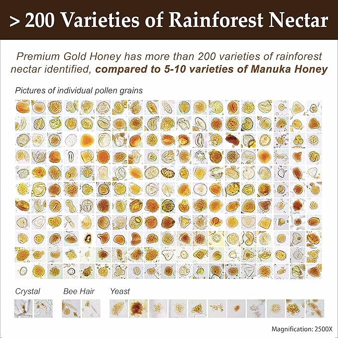 Premium Tualang Gold Honey 8.8oz (TA 10.5+ Pollen Count 6.5M+ Pollen Variety 200+) Supreme Choice for Rehabilitation Wild-ripening on 250ft Treetop Raw Unpasteurised Unfiltered