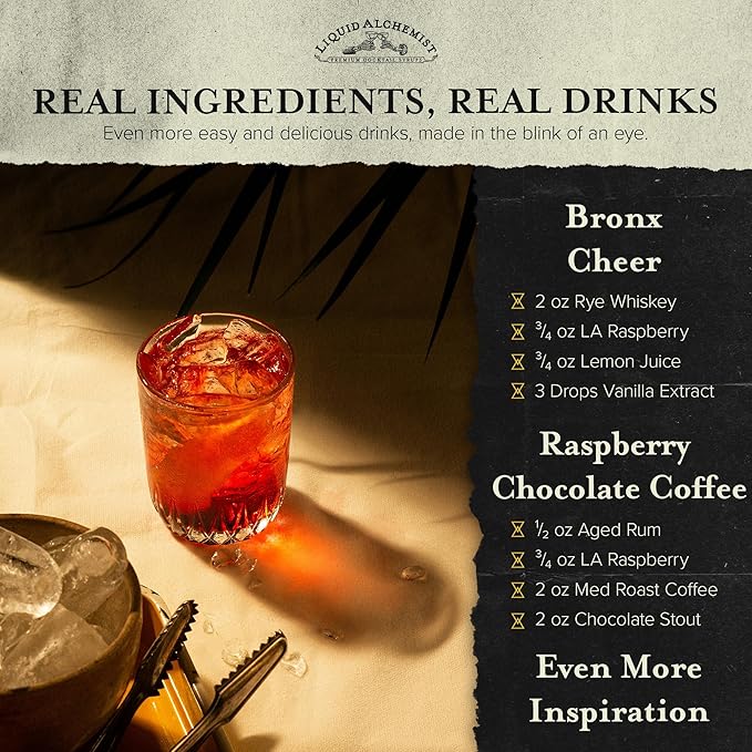 Liquid Alchemist Raspberry Syrup for Drinks - Real Ingredients Make our Raspberry Puree for Drinks the Perfect Drink Mixer - Our Cocktail Syrup is Non-GMO &amp Vegan (25.4 oz)