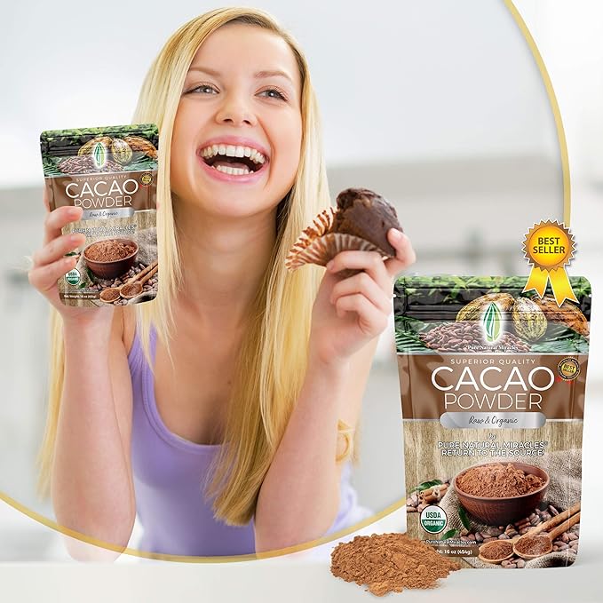 PNM Cacao Powder Organic Raw Unsweetened Cocoa (3 Pack 16 Oz)