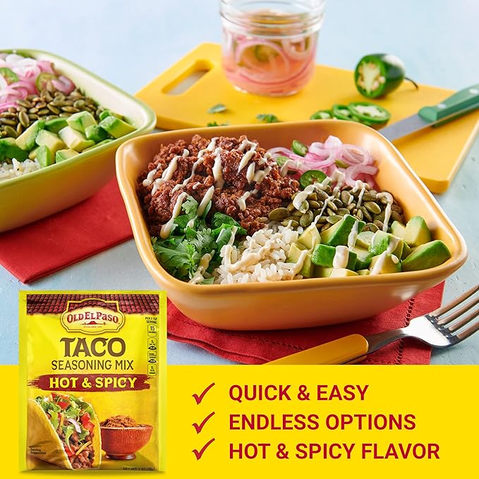Old El Paso Hot &amp Spicy Taco Seasoning 1 oz. (Pack of 32)