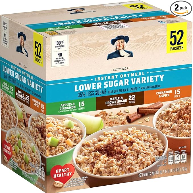 Quakers Lower Sugar Instant Oatmeal Variety Pack 1.17 oz. 52 pk.