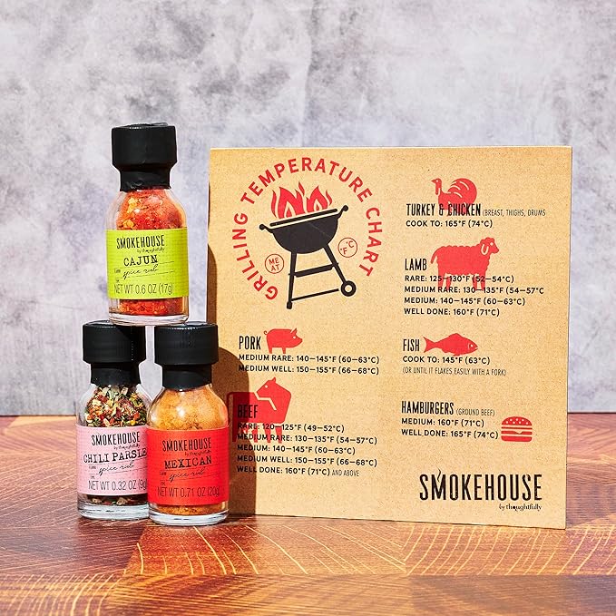 Smokehouse by Thoughtfully Grilling Spices BBQ Set Includes BBQ Tongs Magnet and 15 Flavorful Seasoning and Rubs - Great Gift for Holiday Men Dad Husband