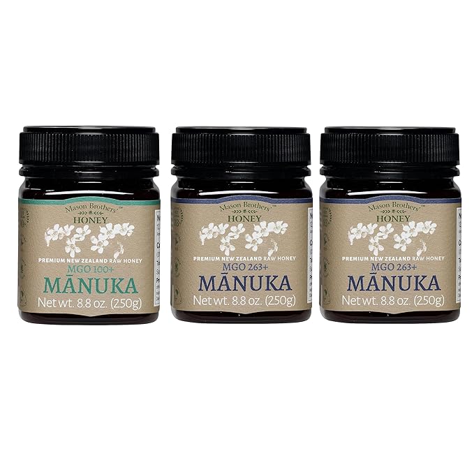 Mason Brothers' Raw Manuka Honey | 3x 8.8oz | MGO 100+ / MGO 263+ MGO Certified New Zealand Honey Bundle