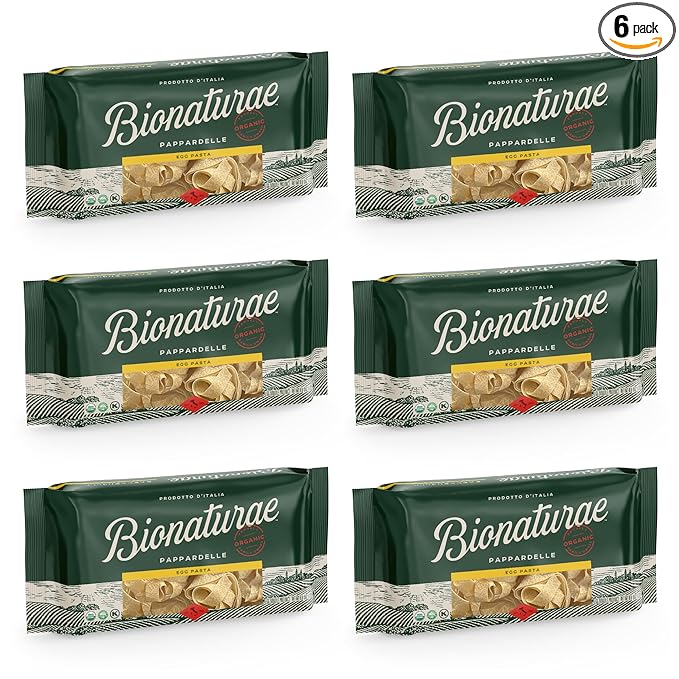 Bionaturae Pappardelle Pasta Noodles - Durum Semolina Pasta Kosher High Protein Non-GMO USDA Certified Durum Semolina Pappardelle Pappardelle Noodles Organic Crafted in Italy - 8.8 Oz 6 Pack