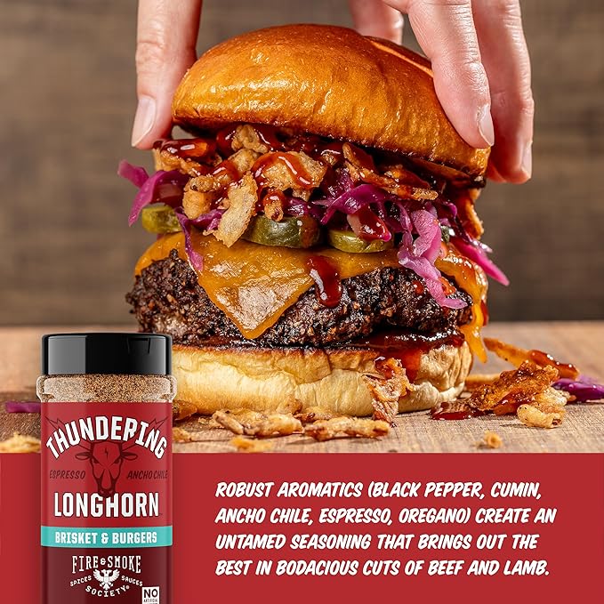 Fire &amp Smoke Society Thundering Longhorn Steak Seasoning | BBQ Rubs Steak Rub for Smoking and Grilling Meat | Brisket Burgers Dry BBQ Rubs and Spices | XL (2-Pack)