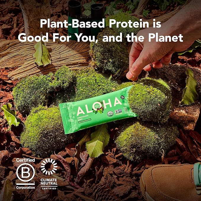 ALOHA Organic Plant Based Protein Bars - Peanut Butter Cup Bar - 12 Bars Vegan Low Sugar Gluten-Free Low Carb Non-GMO No Stevia No Erythritol