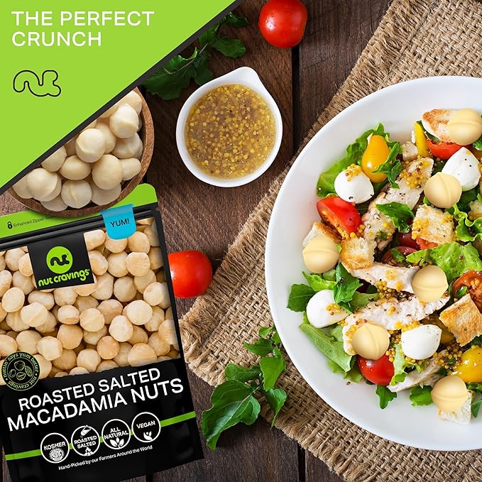NUT CRAVINGS - Roasted &amp Salted Macadamia Nuts - No Shell (80oz - 5 LB) Bulk Nuts Packed Fresh in Resealable Bag - Healthy Protein Food Snack Food Assortments Hazelnut