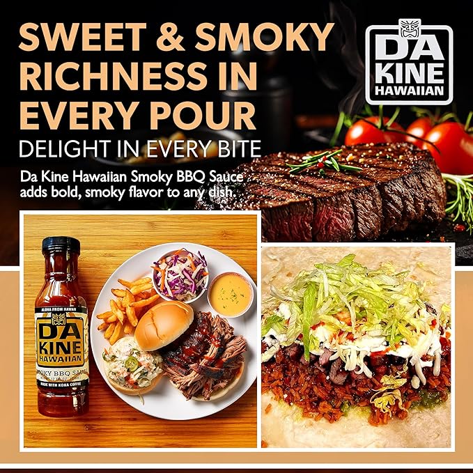 Da Kine Hawaiian Smoky BBQ Sauce Premium Gourmet Barbecue Sauce Made in Small Batches Gluten-Free BBQ Sauce for Meat Fish and Vegetables - Smoky (3 Pack)