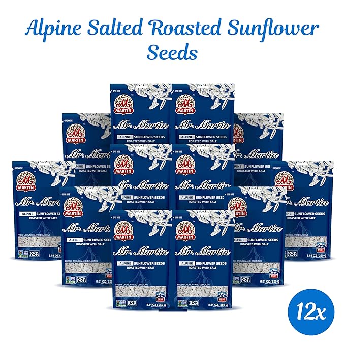 MR. MARTIN Freshly Roasted Alpine Salted Sunflower Seeds To Eat – Non-GMO Kosher Crunchy Delicious Vegan Keto Friendly Snack – 5.25 Oz12 Pack