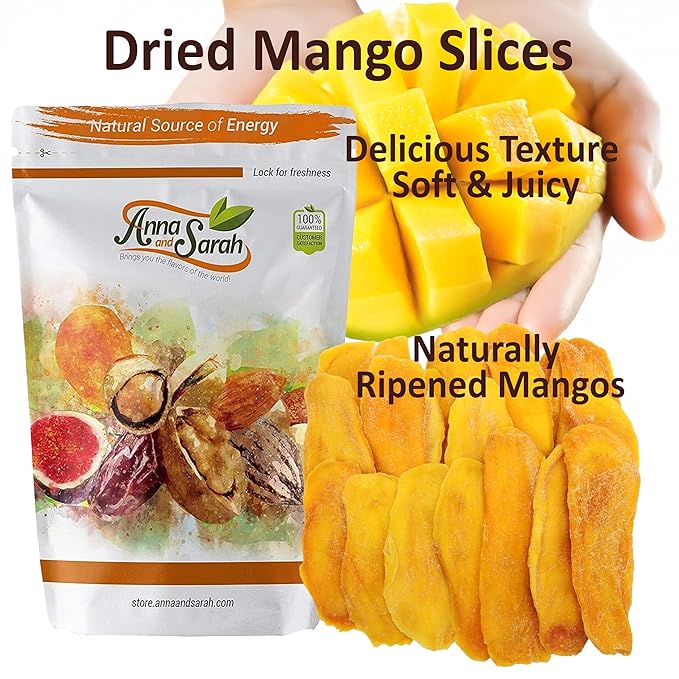 Anna and Sarah Extra Low Sugar Added Dried Mango Slices 32 Oz Delicious Texture Soft &amp Juicy Naturally Ripened Fruits Gluten Free Non GMO Kosher Natural Source of Vitamin C 2 Lbs