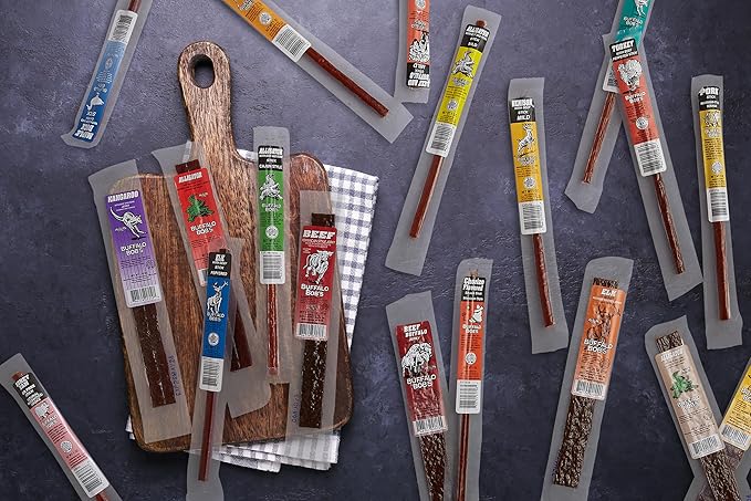 Jerky Dynasty The Ultimate 27-Piece Exotic Jerky with Gift Box - Buffalo Bob's Wild Game Jerky Variety Pack - Exclusive Flavors &amp Protein Snack - Farm Raised