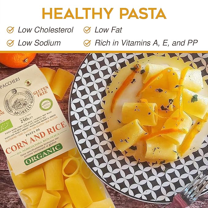 Morelli Organic Gluten Free Pasta Noodles Paccheri - Italian Gourmet Organic Large Circle Tube Made from Corn and Rice Imported Pasta from Italy - 8.8 oz - Pack of 16