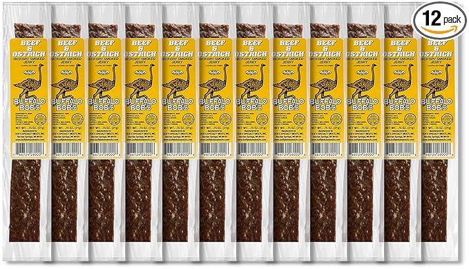 Buffalo Bob's Wild Game Snacks - Ostrich Jerky (12 Pack) Exotic and Flavorful Jerky | High-Protein Wild Game Meat Snacks for Adventure Enthusiasts | Stocking Stuffer | Gift for Dad/Men