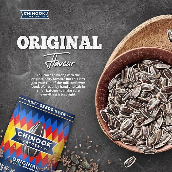 Chinook Seedery Sunflower Seeds to Eat — Jumbo Flavored Roasted Low Sodium Snacks — Keto Friendly Gluten-Free Non-GMO — Original Flavor 4 oz (12-Pack)