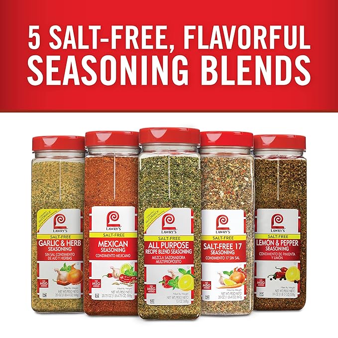 Lawry's Salt Free 17 Seasoning 10 oz (Pack of 6) - Six 10 Ounce Containers of 17 Seasoning Spice Blend Including Toasted Sesame Seeds Turmeric Basil and Red Bell Pepper for Seafood Poultry and Beef
