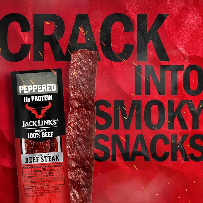 Jack Link's Beef Steak Peppered - Protein Snacks Meat Snack with 11g of Protein Made with 100% Beef Individually Wrapped Bulk Snack Pack Keto Friendly - 1 Oz. (12 Count)
