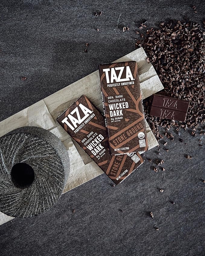 Taza Chocolate Organic Wicked Dark 95% Dark Bar Variety Pack Bundle 2.5 oz (4 count) Vegan