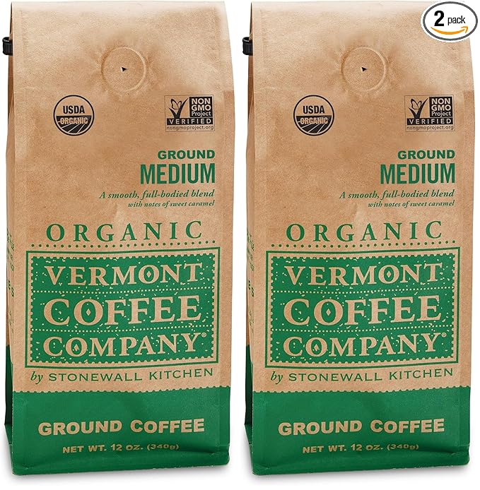 Vermont Coffee Company Organic Medium Roast Ground Coffee 12oz. Made in the USA (Pack of 2)