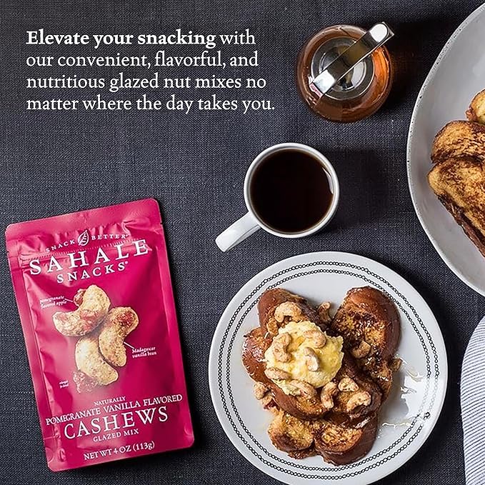 Sahale Snacks Pomegranate Vanilla Cashews 4 oz Pouches (6 Packs) - Dry-Roasted Deluxe Mixed Nuts with Pomegranate Infused Apples &amp Madagascar Vanilla - Non-GMO Kosher &amp Certified Gluten-Fre