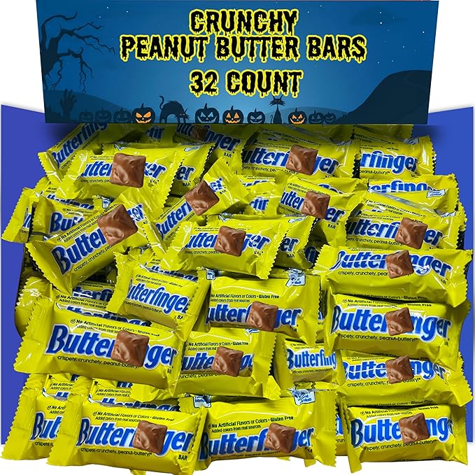 ButterFingers Chocolate Candy Bars 32 Count Peanut Butter Chocolate Candy Bars Fun Size Individually Wrapped Mini Chocolate Candy Share Size Movie Theater and Office Candy Bars